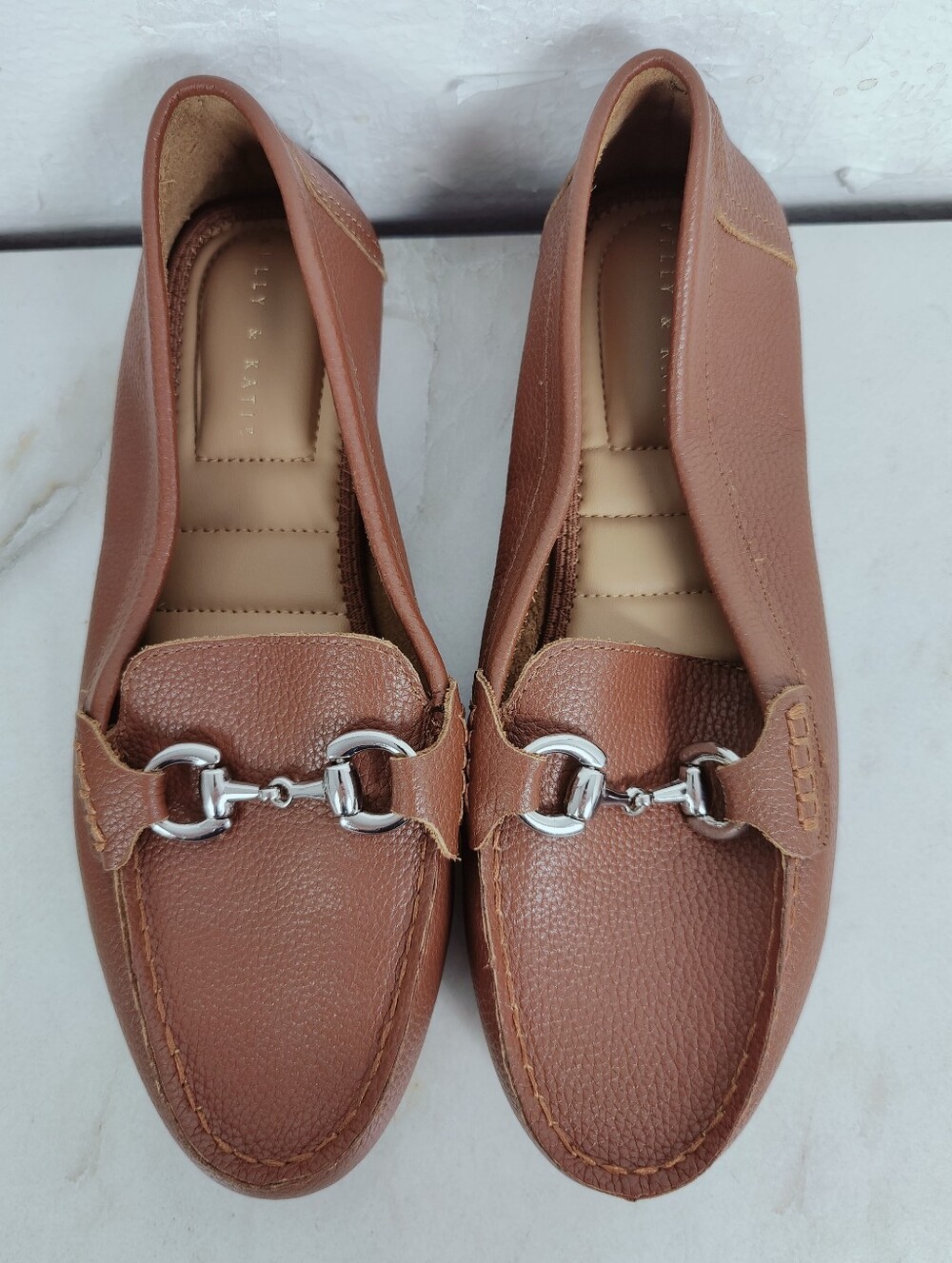 NWOT Kelly & Katie Kai Brown Pebbled Leather Horsebit Driving Loafers, Sz 9